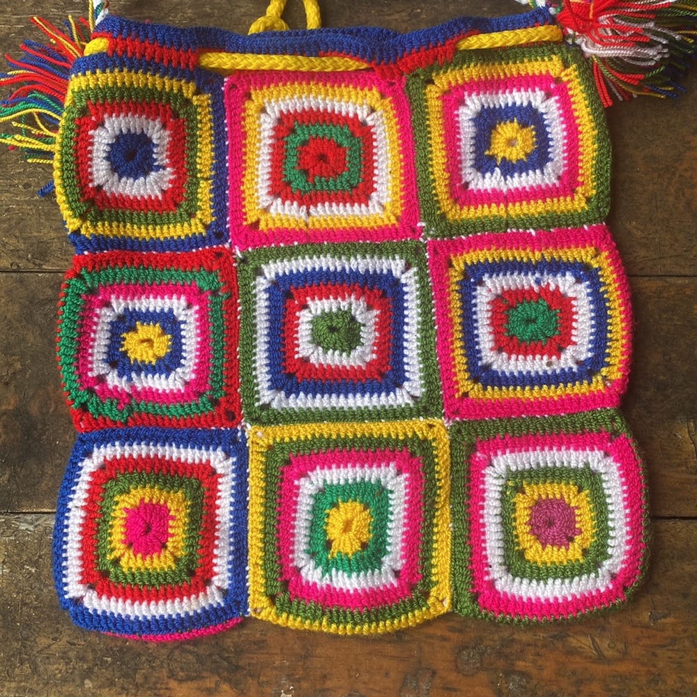 Handcrafted Granny Square Crochet Patch Bag | Colorful Boho Purse - Picture 4 of 9